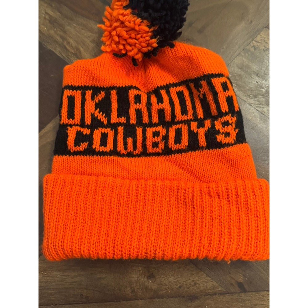 Vintage Oklahoma State Cowboys Beanie Knit Pom Pom Hat Orange Black NCAA OSU